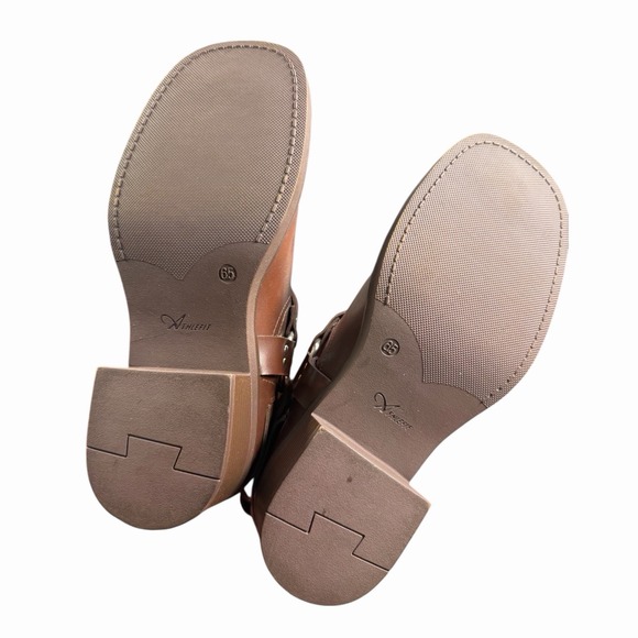 Women's Knee High Riding Biker Boots Buckle Square Toe Chunky Heel Wide Calf - Picture 7 of 9